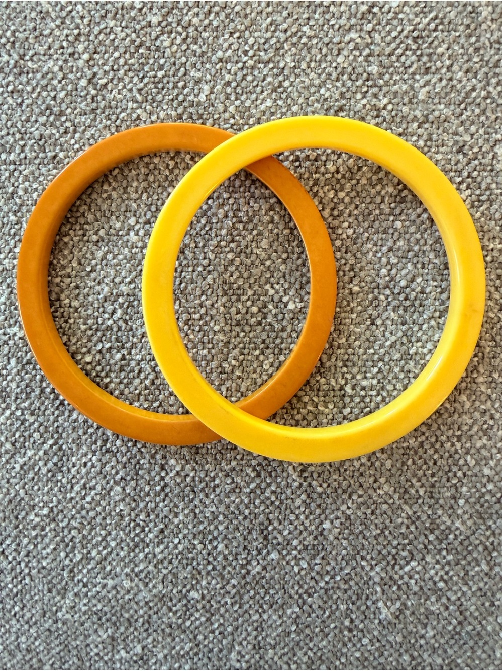 Set of 2 Vintage Bakelite Spacer Bangles in Butterscotch and Egg Yolk